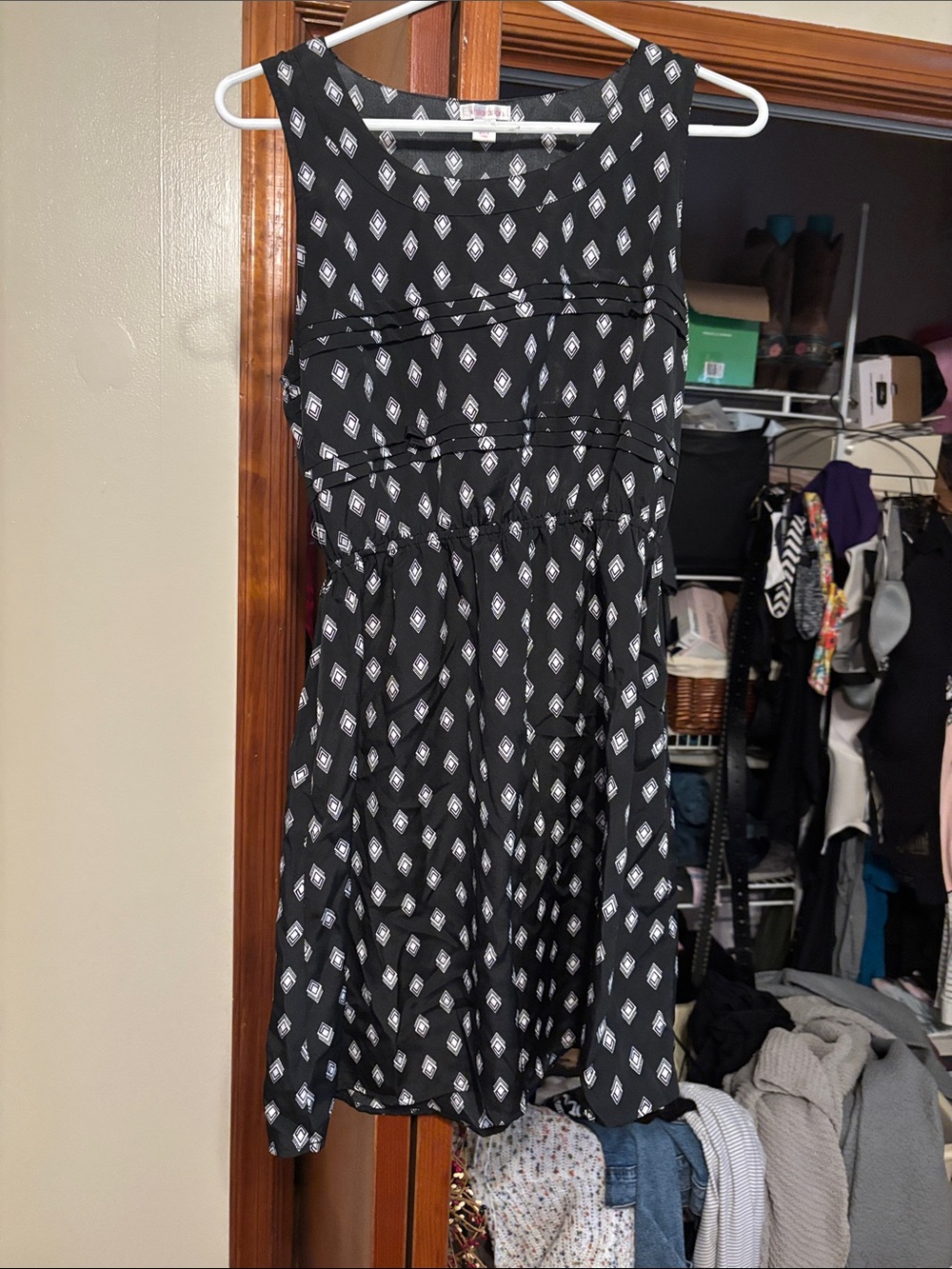 Xhilaration Black Dress with White Geometric Print
